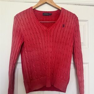 Polo Ralph Lauren cotton cable knit v-neck sweater sz M Faded Looking
